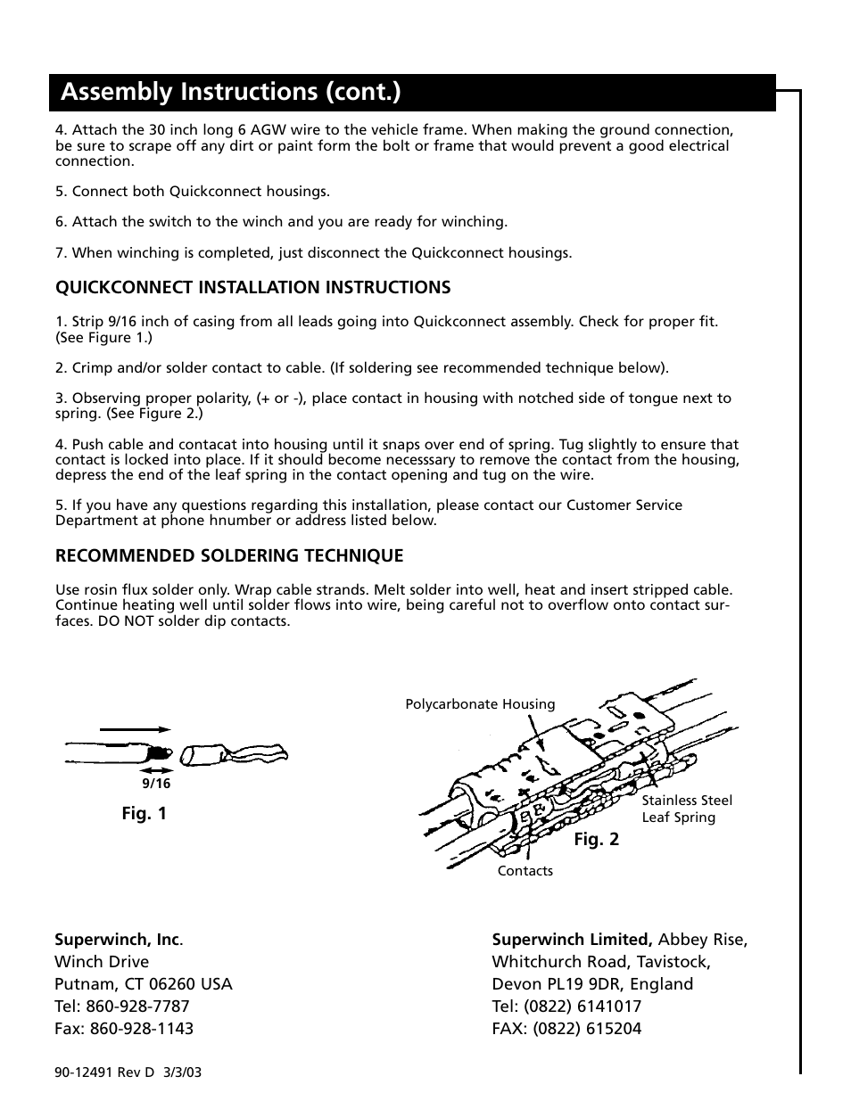 Assembly instructions (cont.) | Superwinch Trailer Wiring Kit for Lighter Series Winches (1520) User Manual | Page 2 / 2