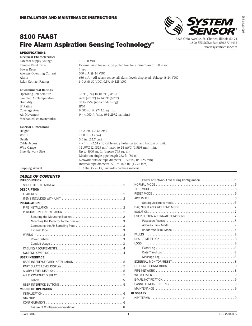 System Sensor 8100 FAAST User Manual | 12 pages