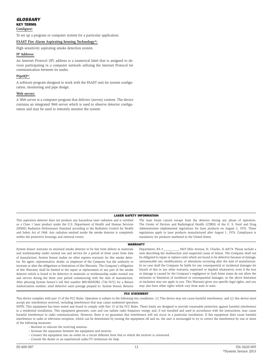 Glossary | System Sensor 8100 FAAST User Manual | Page 12 / 12