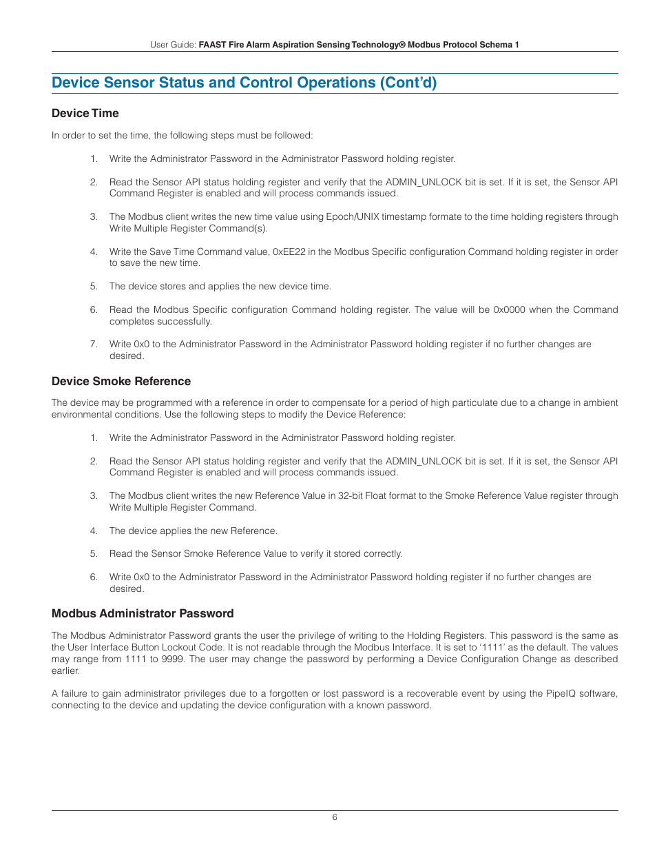 System Sensor FAAST Modbus User Manual | Page 6 / 20