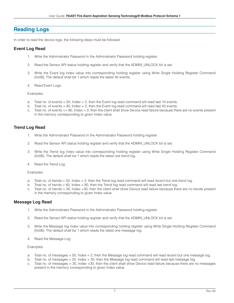 Reading logs | System Sensor FAAST Modbus User Manual | Page 7 / 20