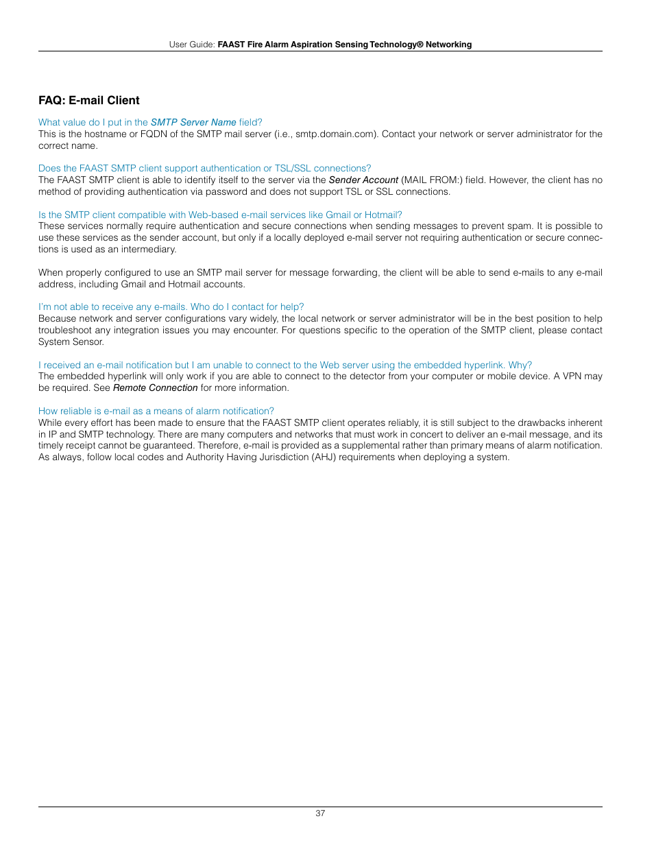 System Sensor FAAST Networking User Manual | Page 37 / 40