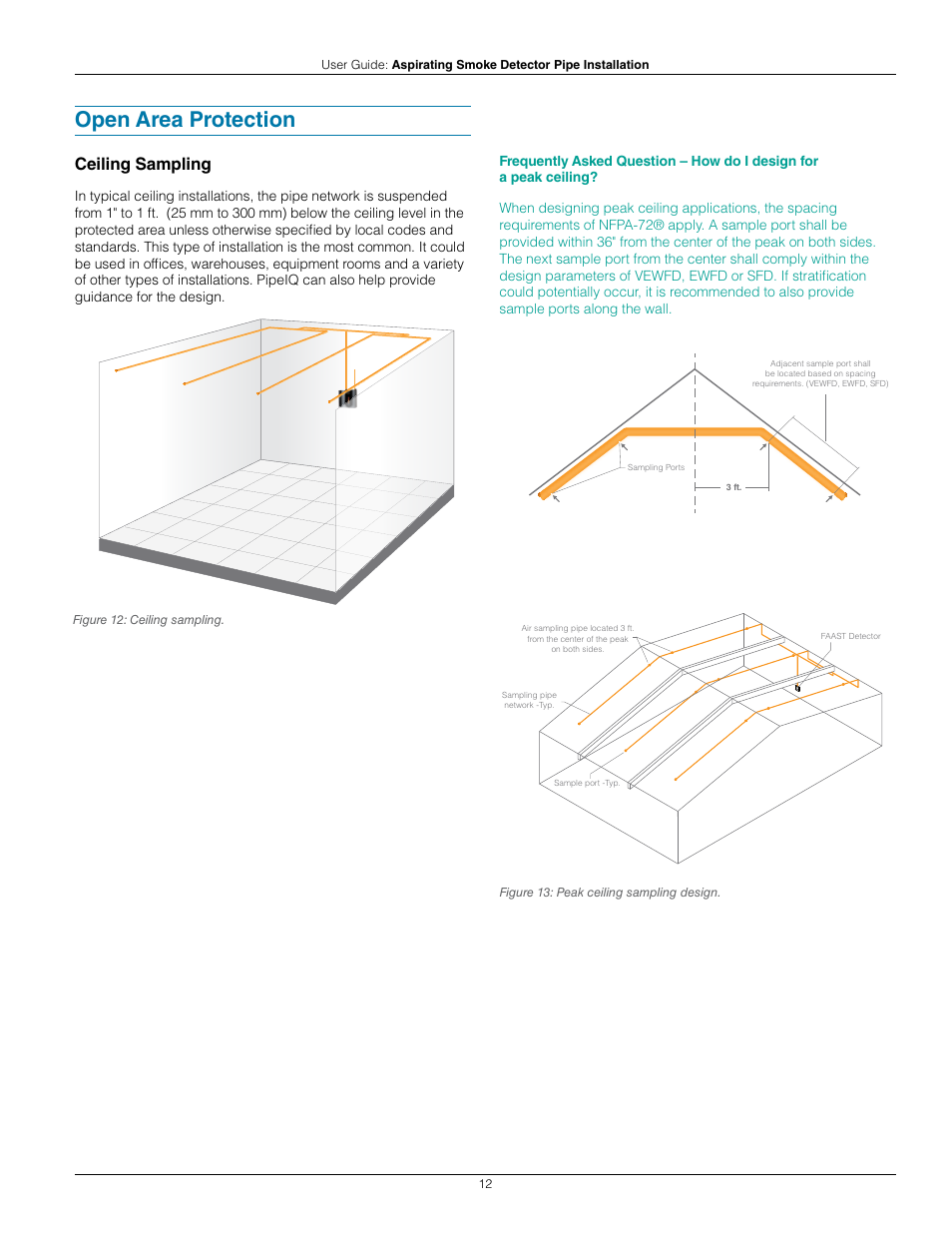 Open area protection, Ceiling sampling | System Sensor Pipe Installation User Manual | Page 12 / 20