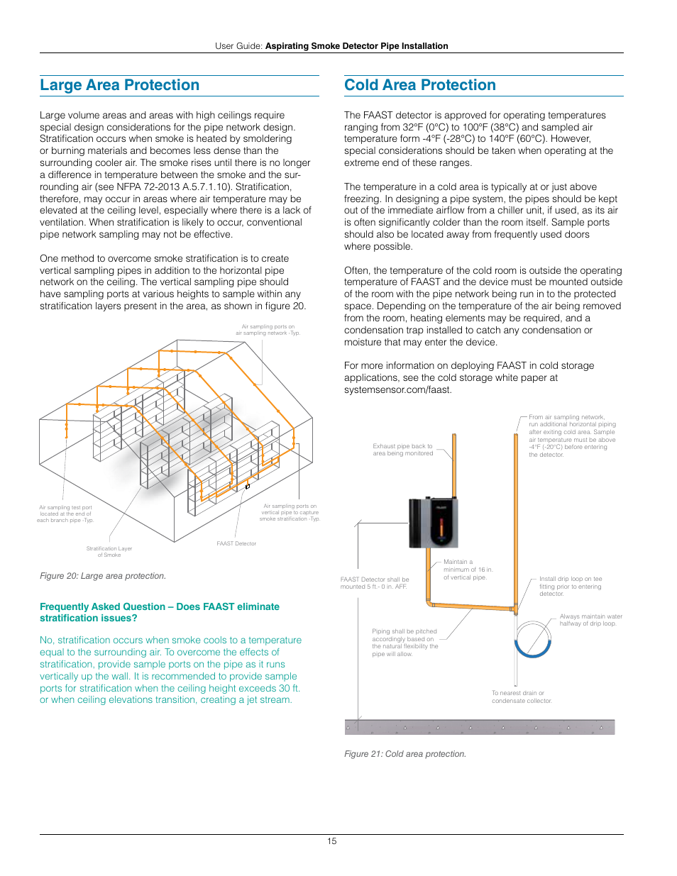 Large area protection, Cold area protection | System Sensor Pipe Installation User Manual | Page 15 / 20