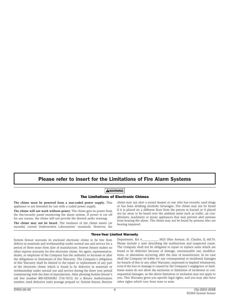 System Sensor CH1224 and CH1224W Electronic Chime_Sounder User Manual | Page 4 / 4