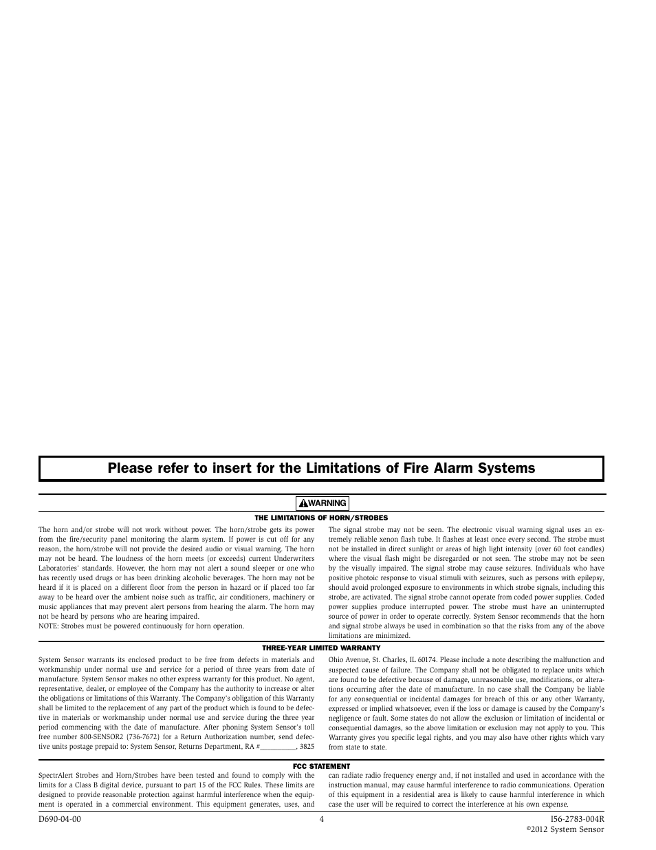 System Sensor CHR, CHW, CHSR and CHSW User Manual | Page 4 / 4