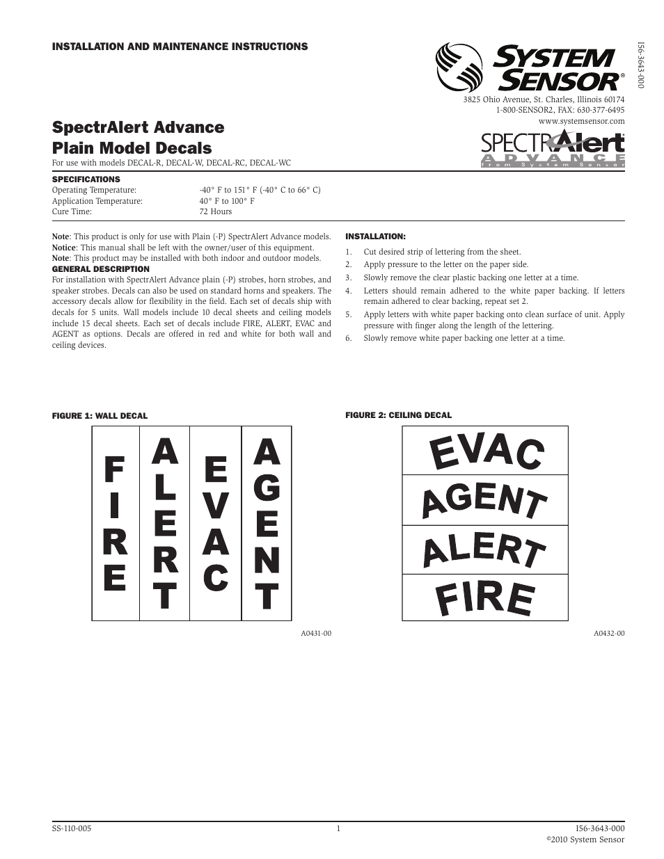 System Sensor DECAL-R, -RC, -W and -WC User Manual | 1 page