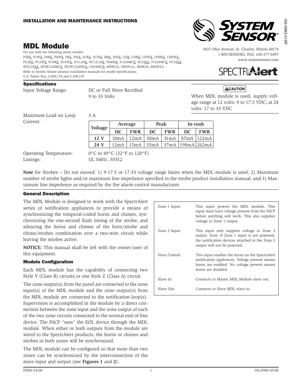 System Sensor MDL and MDLW User Manual | 4 pages