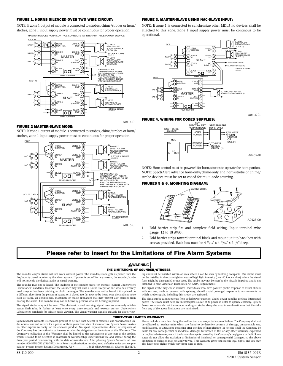 Figure 4. wiring for coded supplies, Warning | System Sensor MDL3R and MDL3W User Manual | Page 2 / 2