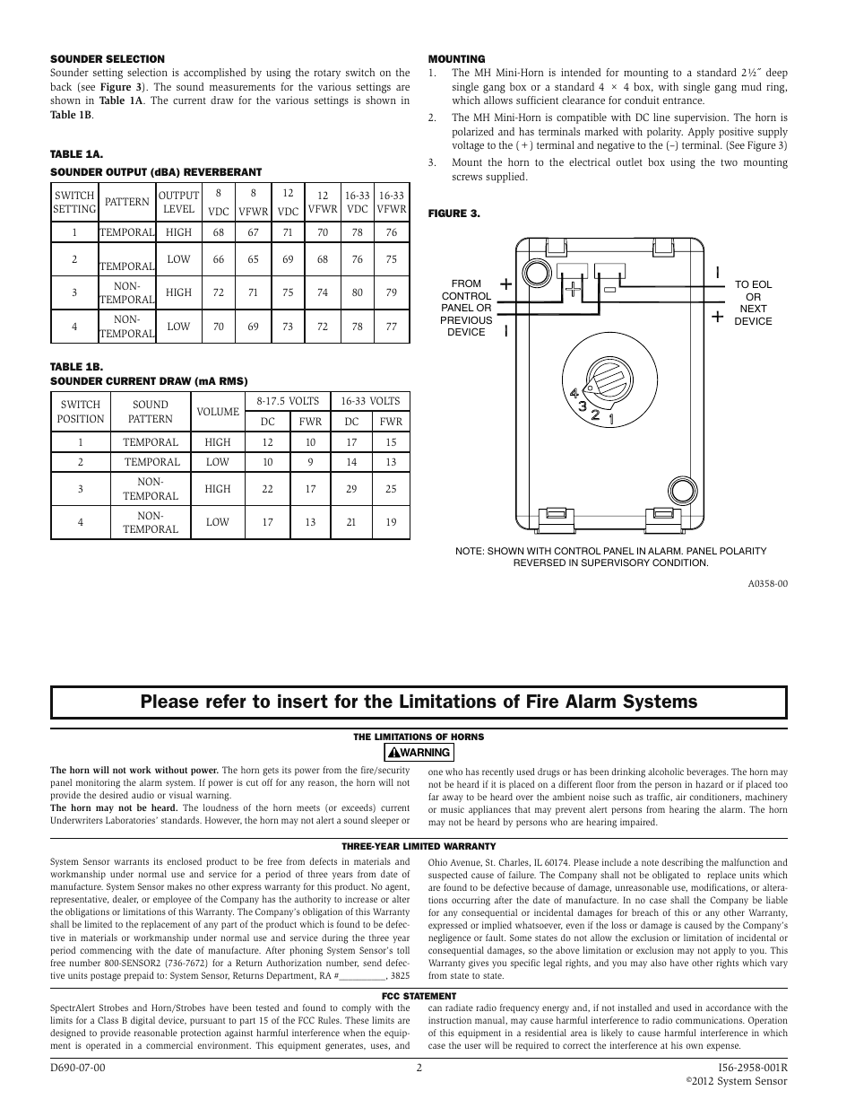 System Sensor MHR and MHW User Manual | Page 2 / 2