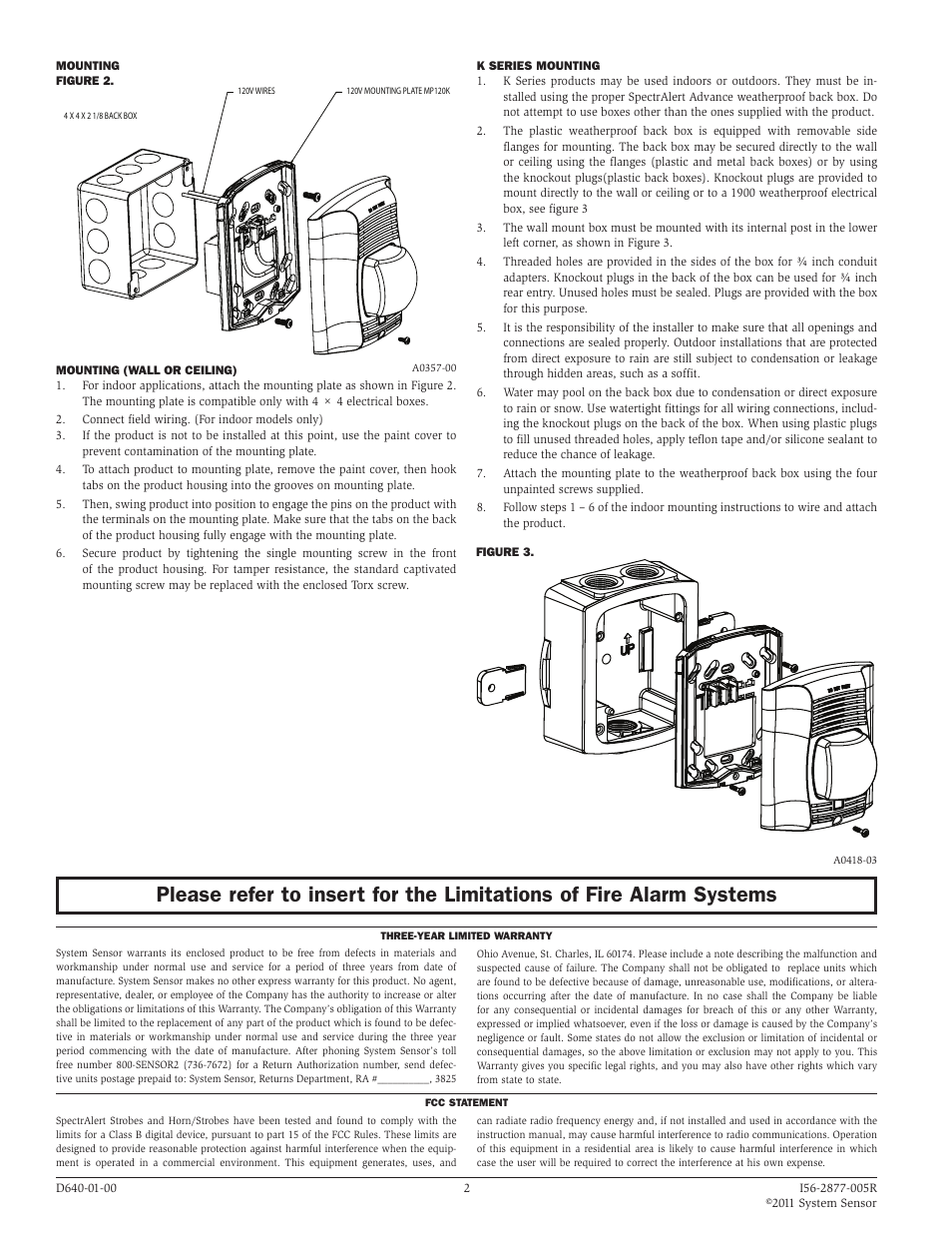 System Sensor MP120K 120 VAC Adapter Mounting Plate User Manual | Page 2 / 2