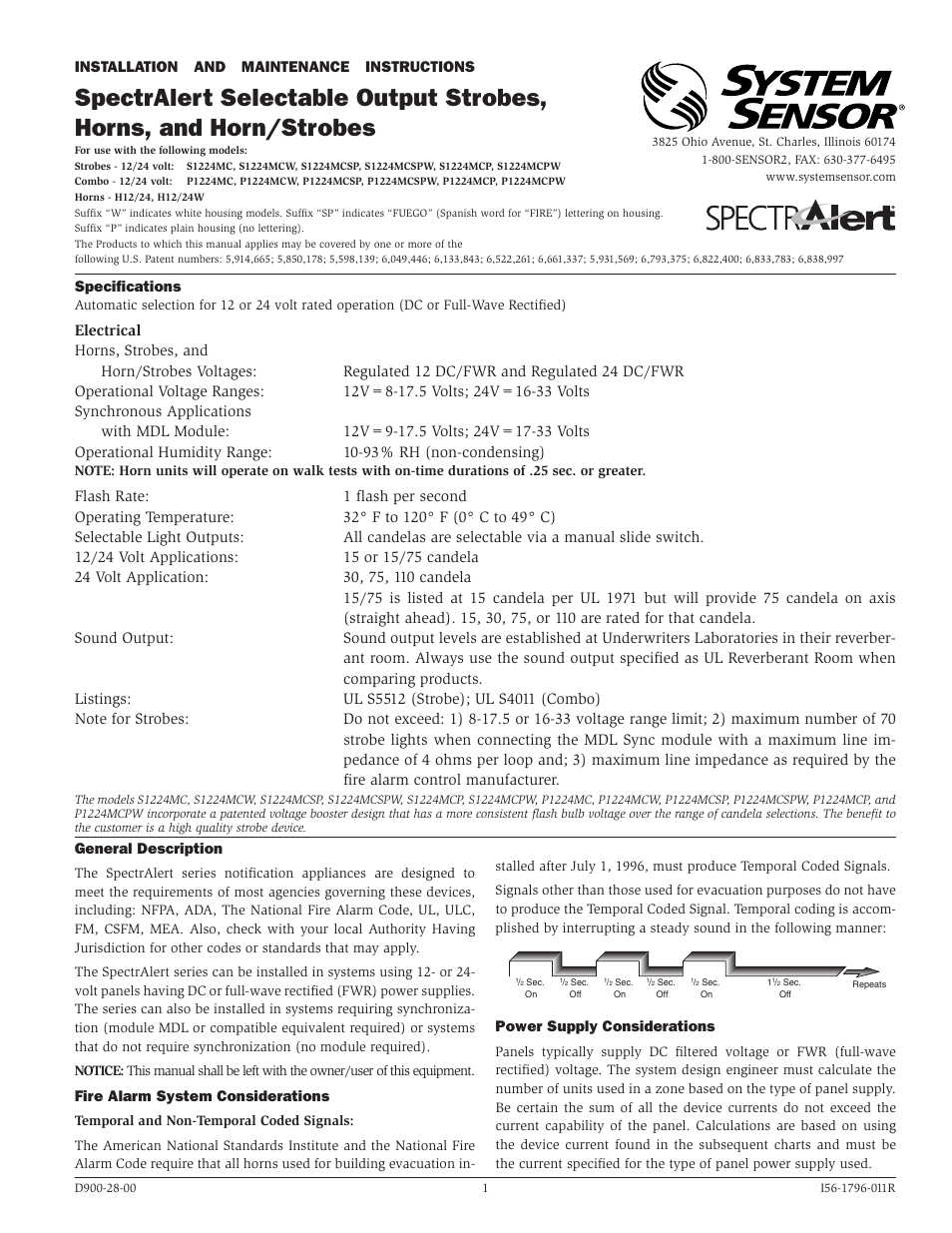 System Sensor P1224 and S1224 User Manual | 4 pages