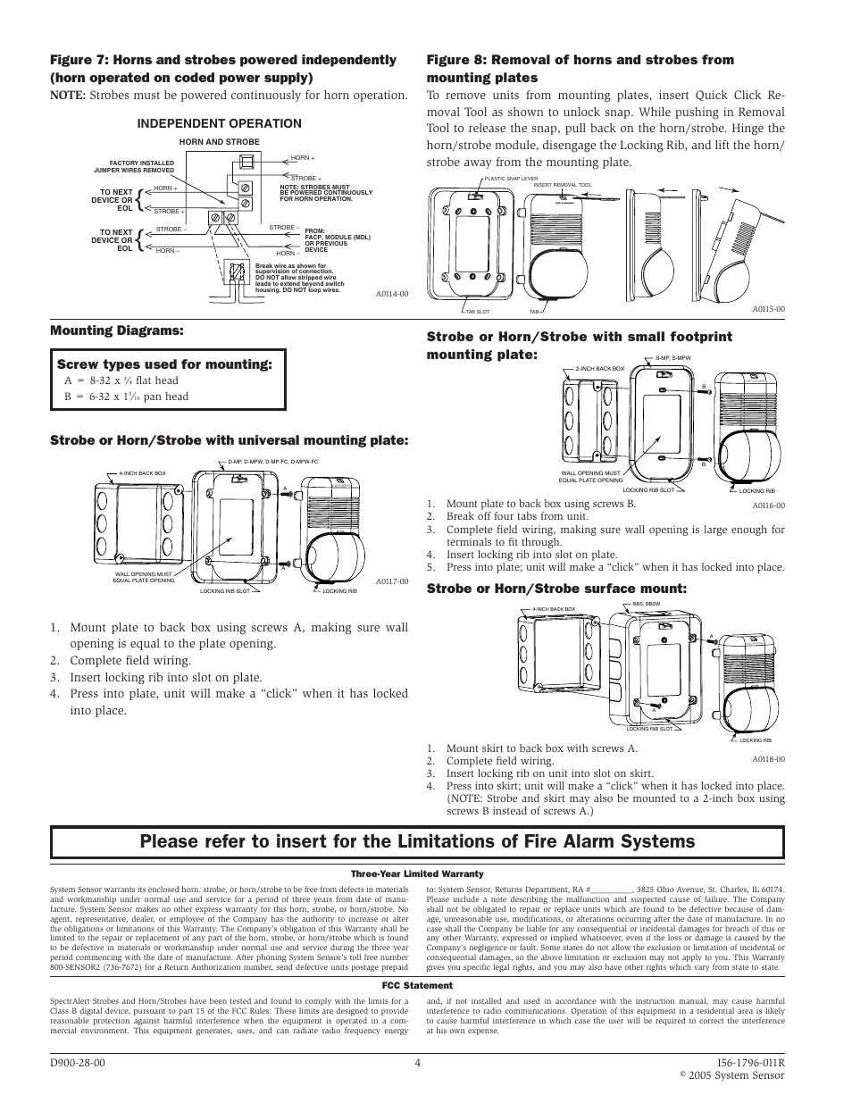 Screw types used for mounting, Independent operation | System Sensor P1224 and S1224 User Manual | Page 4 / 4