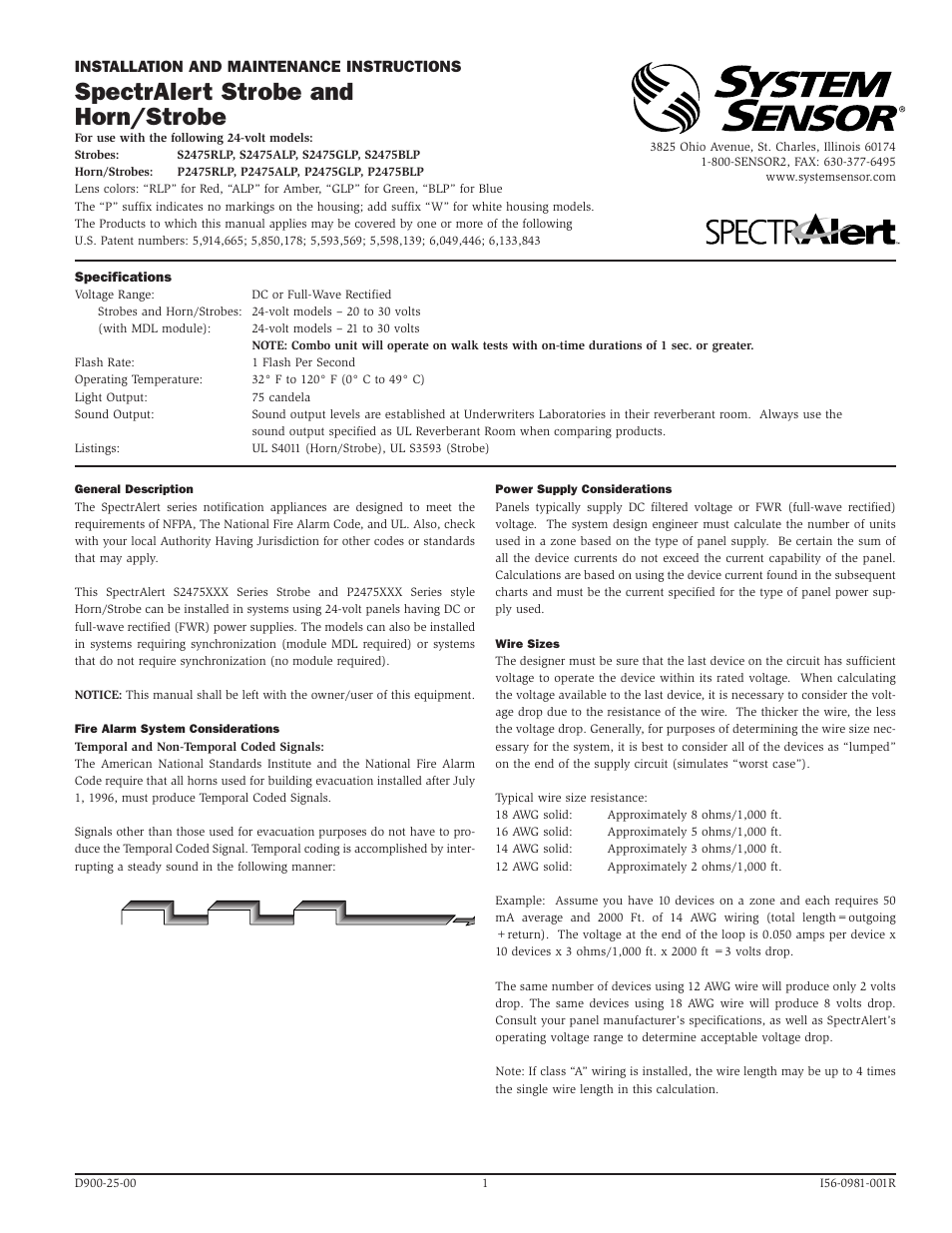 System Sensor P24 and S24 Strobe and Horn_Strobe User Manual | 4 pages