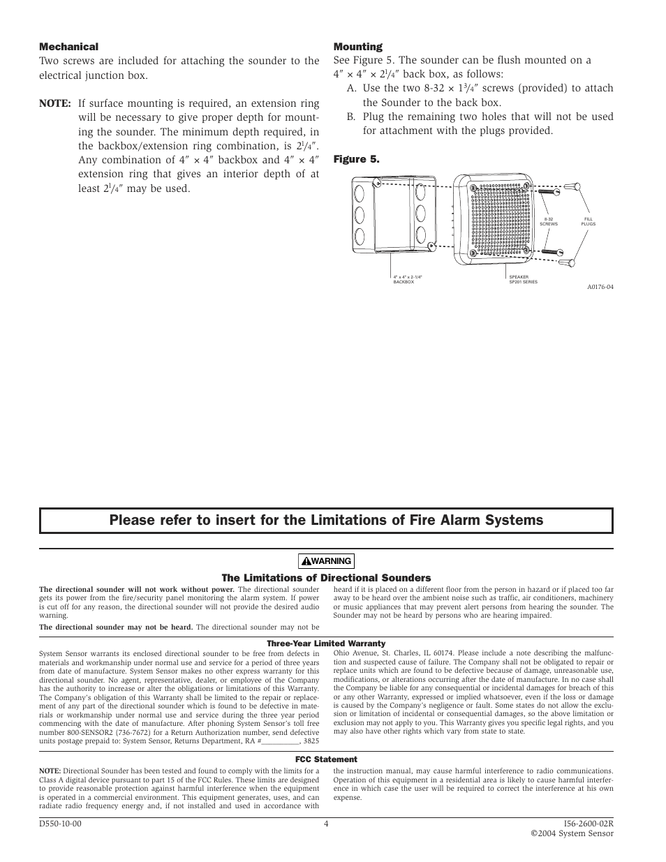 The limitations of directional sounders, Back box, as follows: a. use the two 8-32 × 1 | System Sensor PF24 Exitpoint User Manual | Page 4 / 4