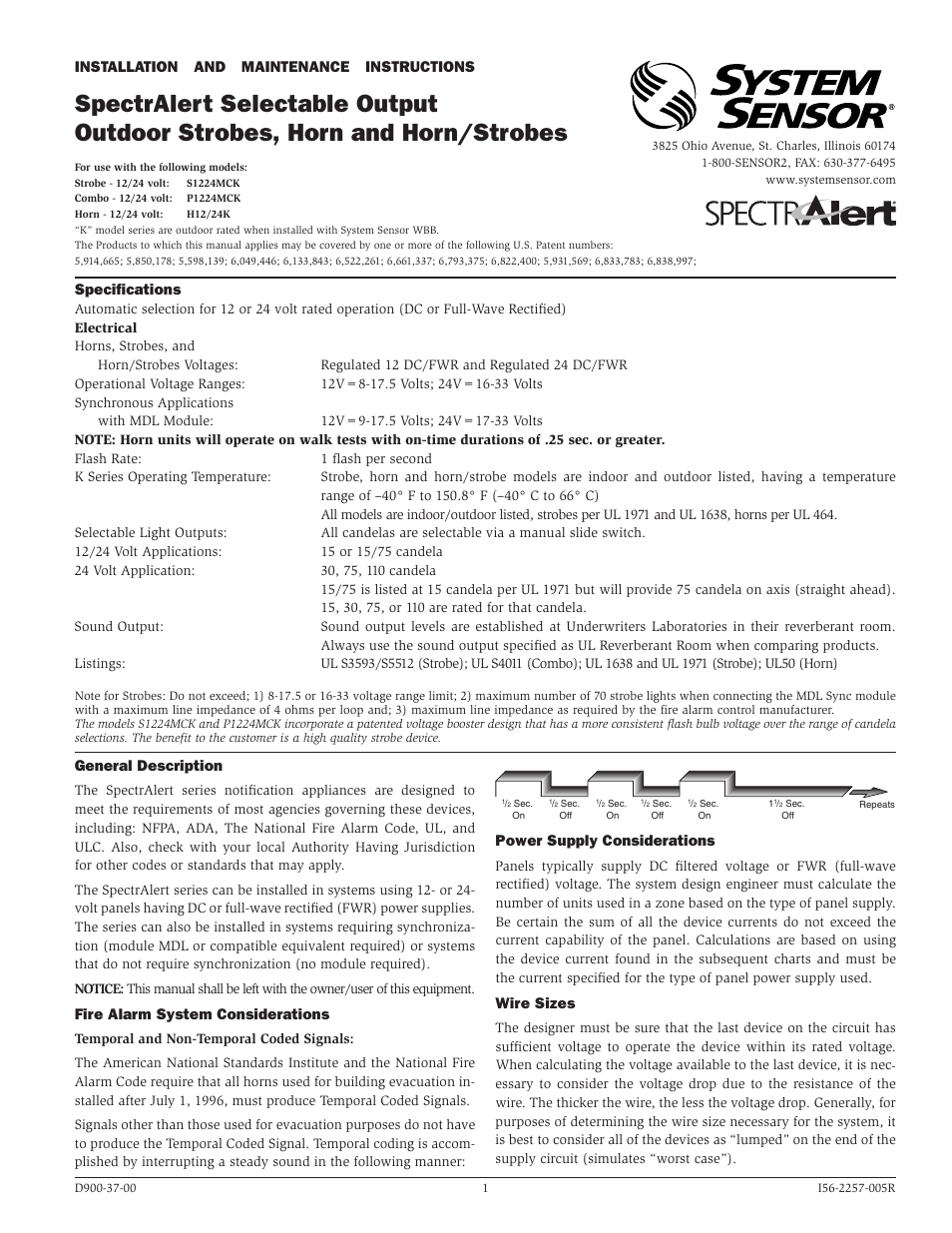 System Sensor S1224MCK, P1224MCK and H12_24K User Manual | 4 pages