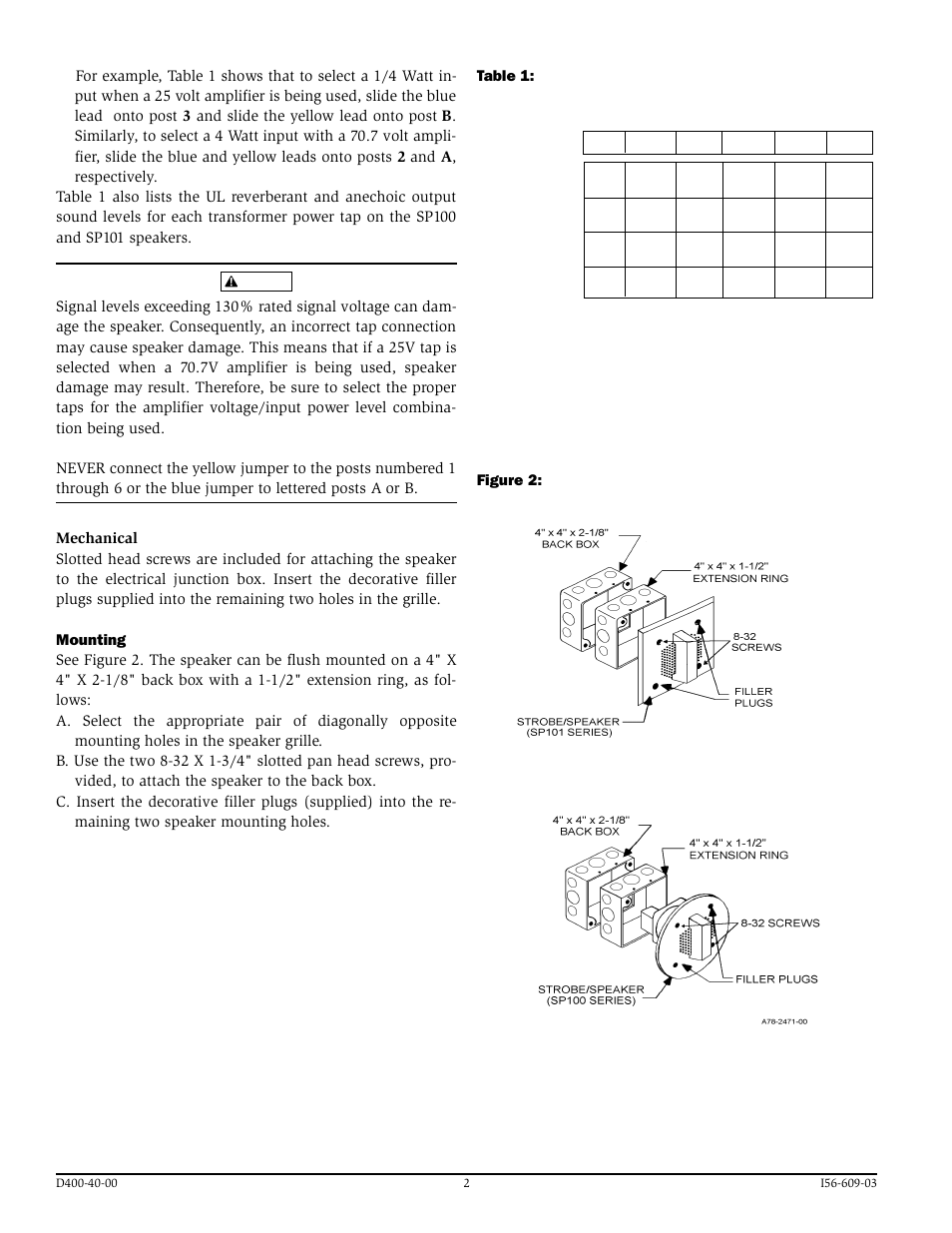 System Sensor SP100 Series Dual Transformer Speakers and Speaker_Strobes User Manual | Page 2 / 4