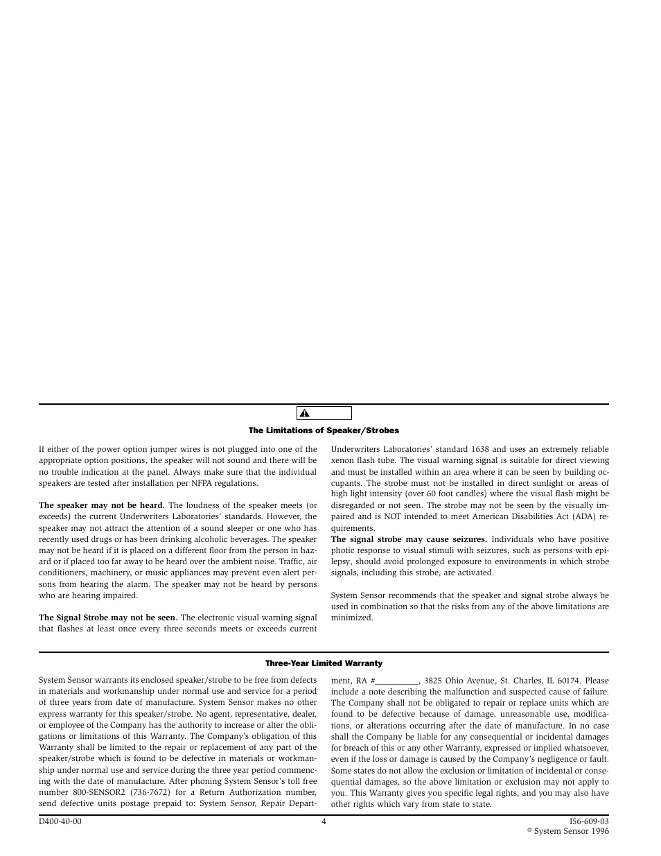 System Sensor SP100 Series Dual Transformer Speakers and Speaker_Strobes User Manual | Page 4 / 4