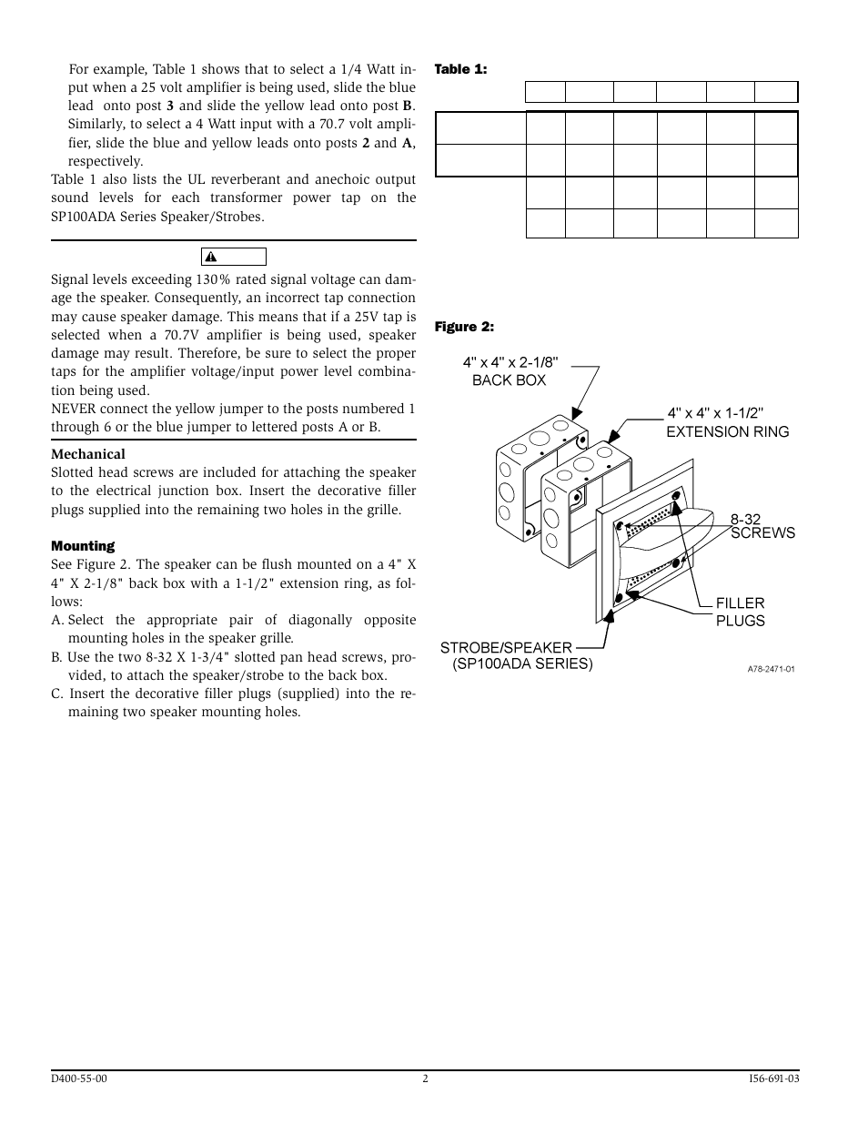 System Sensor SP100ADA Series Dual-transformer Speaker_Strobes User Manual | Page 2 / 4