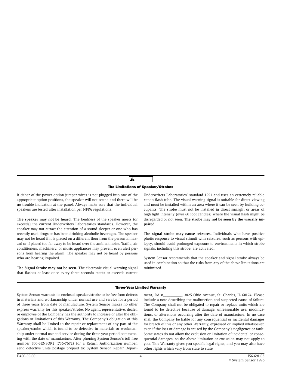 System Sensor SP100ADA Series Dual-transformer Speaker_Strobes User Manual | Page 4 / 4
