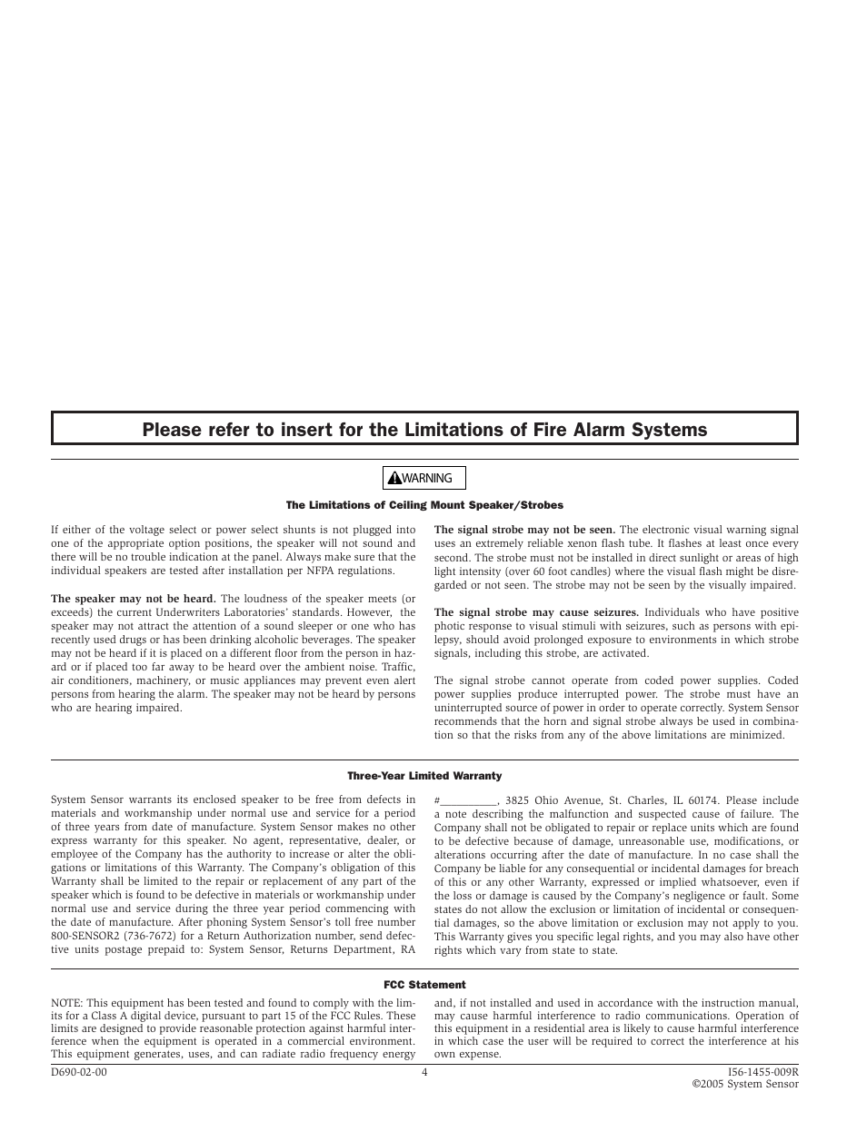 System Sensor SP2C Series Ceiling Mount Speaker_Strobes User Manual | Page 4 / 4