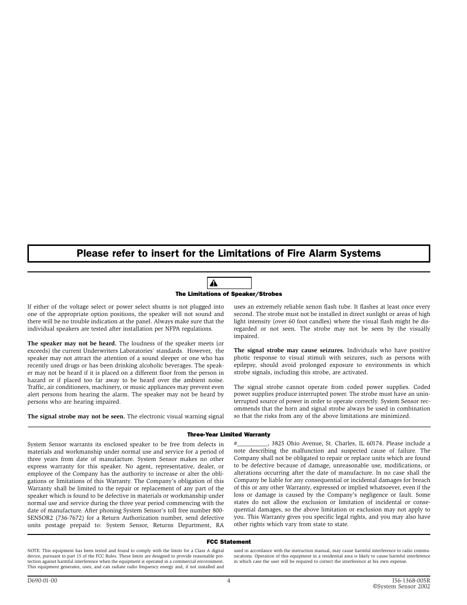 System Sensor SP2 Series Wall Speaker_Strobes User Manual | Page 4 / 4