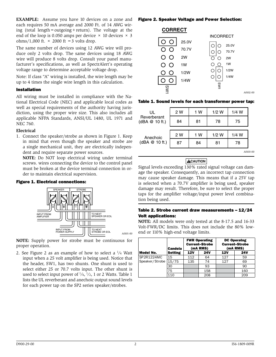 Correct | System Sensor SP2R1224MC and SP2W1224MC User Manual | Page 2 / 4