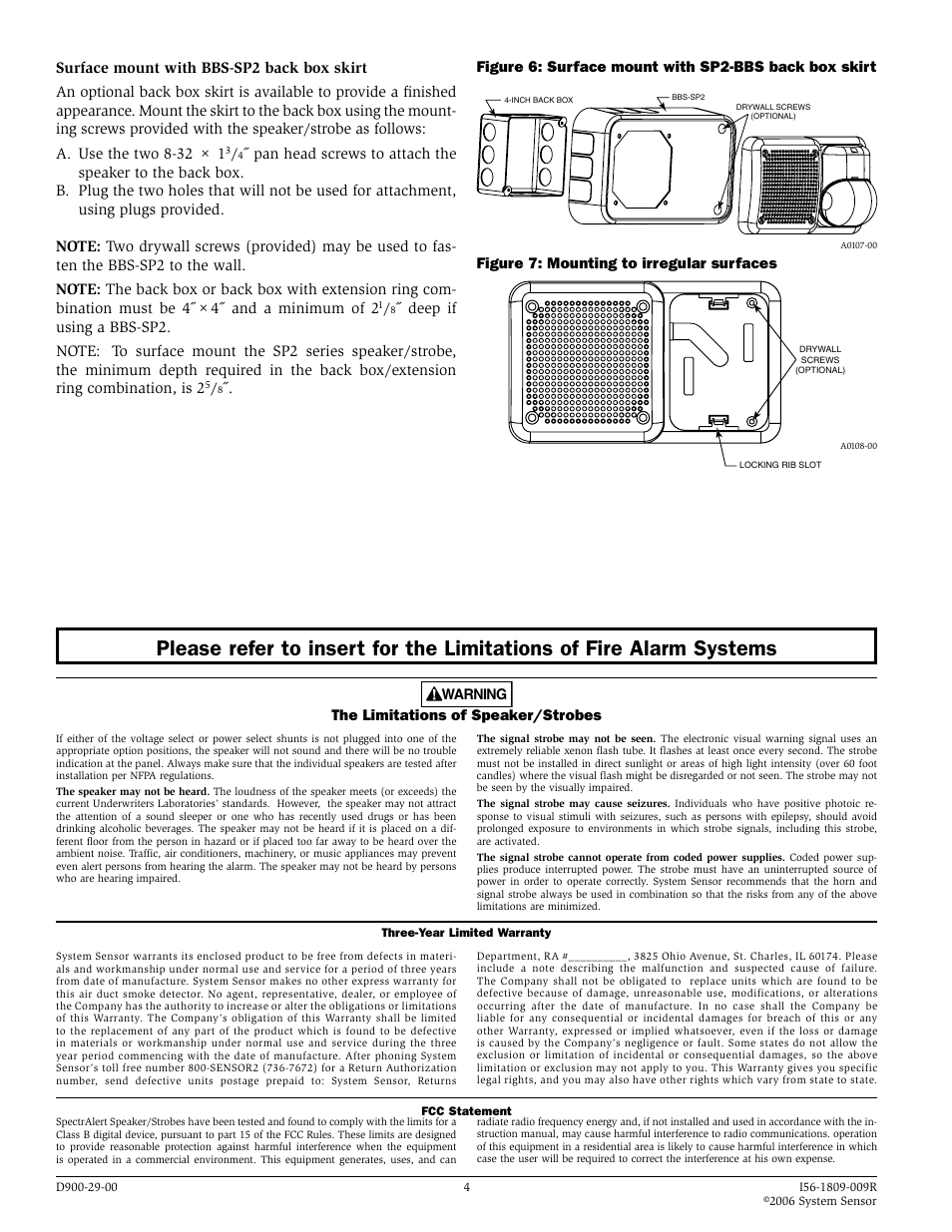 The limitations of speaker/strobes | System Sensor SP2R1224MC and SP2W1224MC User Manual | Page 4 / 4
