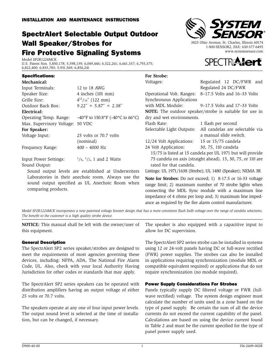 System Sensor SP2R1224MCK User Manual | 4 pages