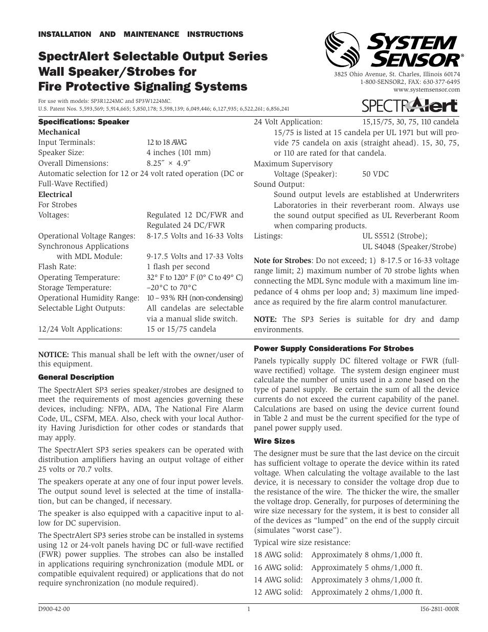 System Sensor SP3R1224MC and SP3W1224MC User Manual | 4 pages