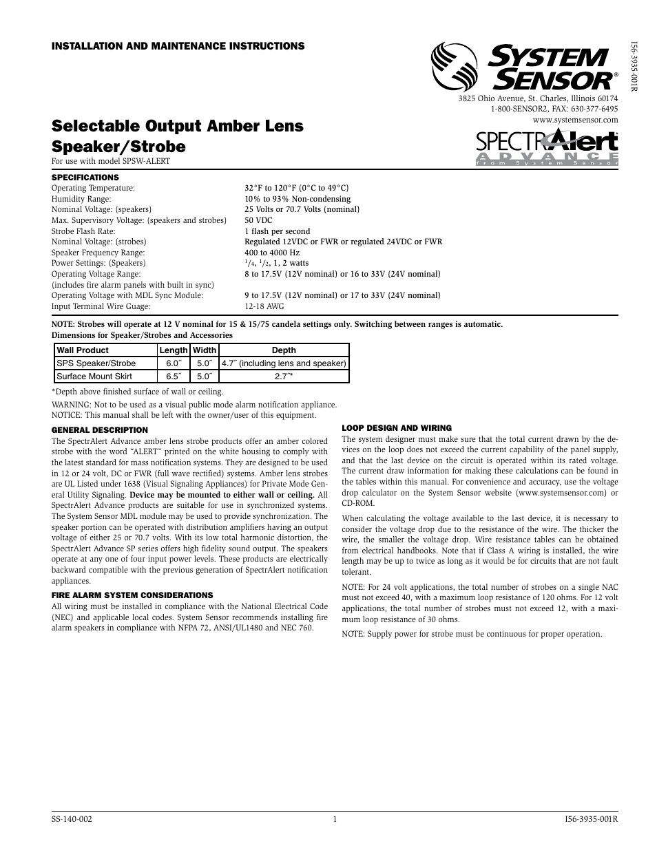 System Sensor SPSW-ALERT User Manual | 4 pages