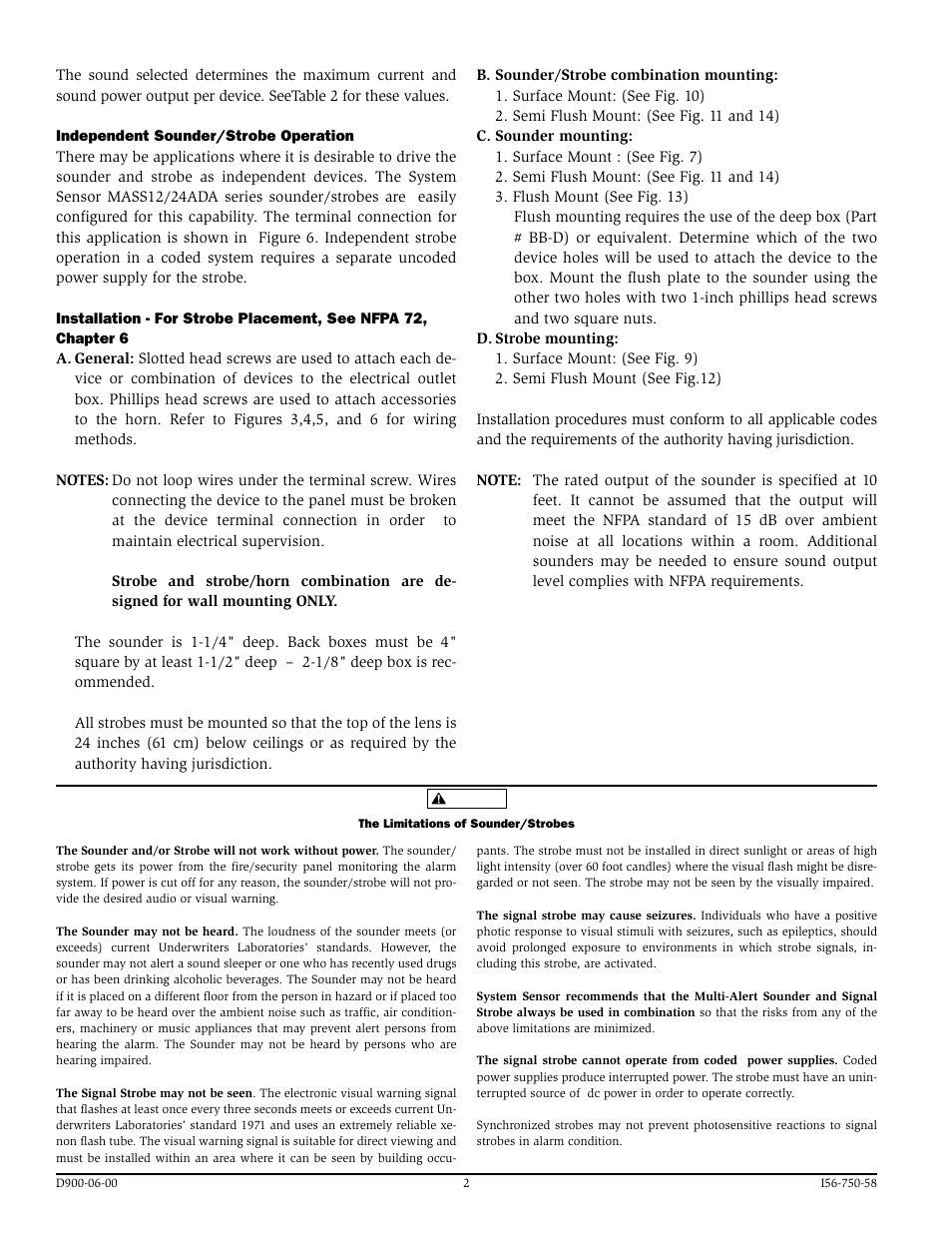 System Sensor SS24ADA and MASS24ADAS Series User Manual | Page 2 / 4