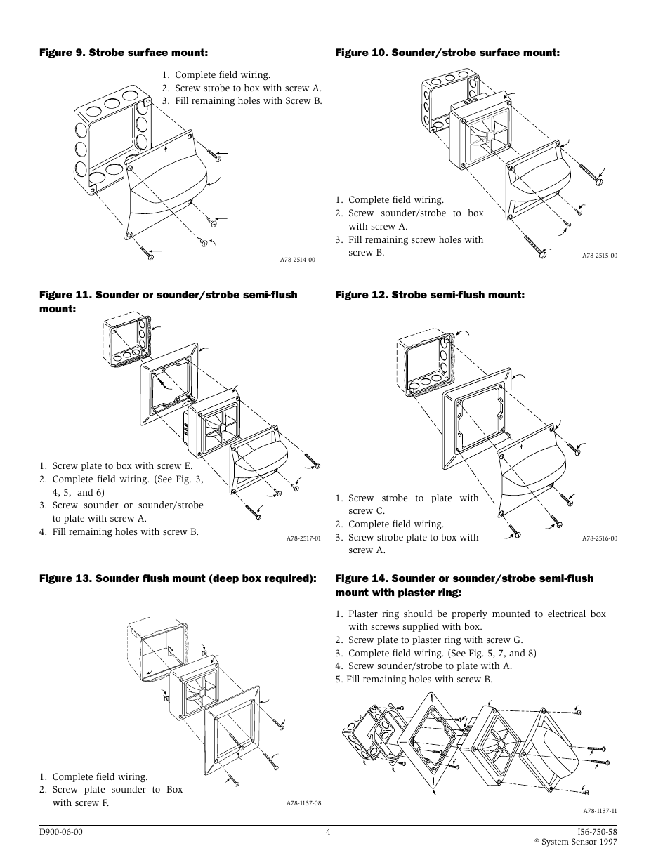Figure 9. strobe surface mount, Figure 10. sounder/strobe surface mount | System Sensor SS24ADA and MASS24ADAS Series User Manual | Page 4 / 4