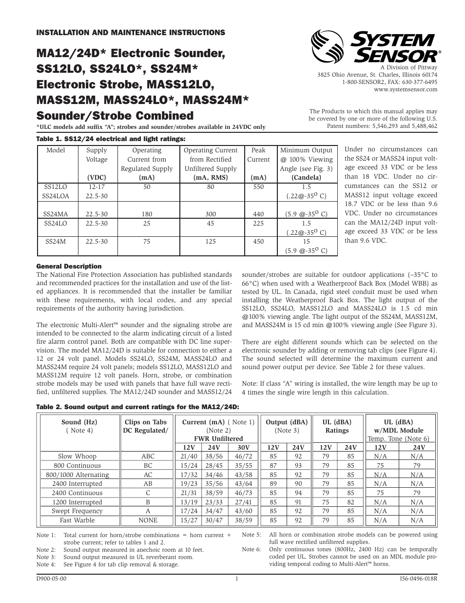 System Sensor SS24M and MA12_24D User Manual | 4 pages