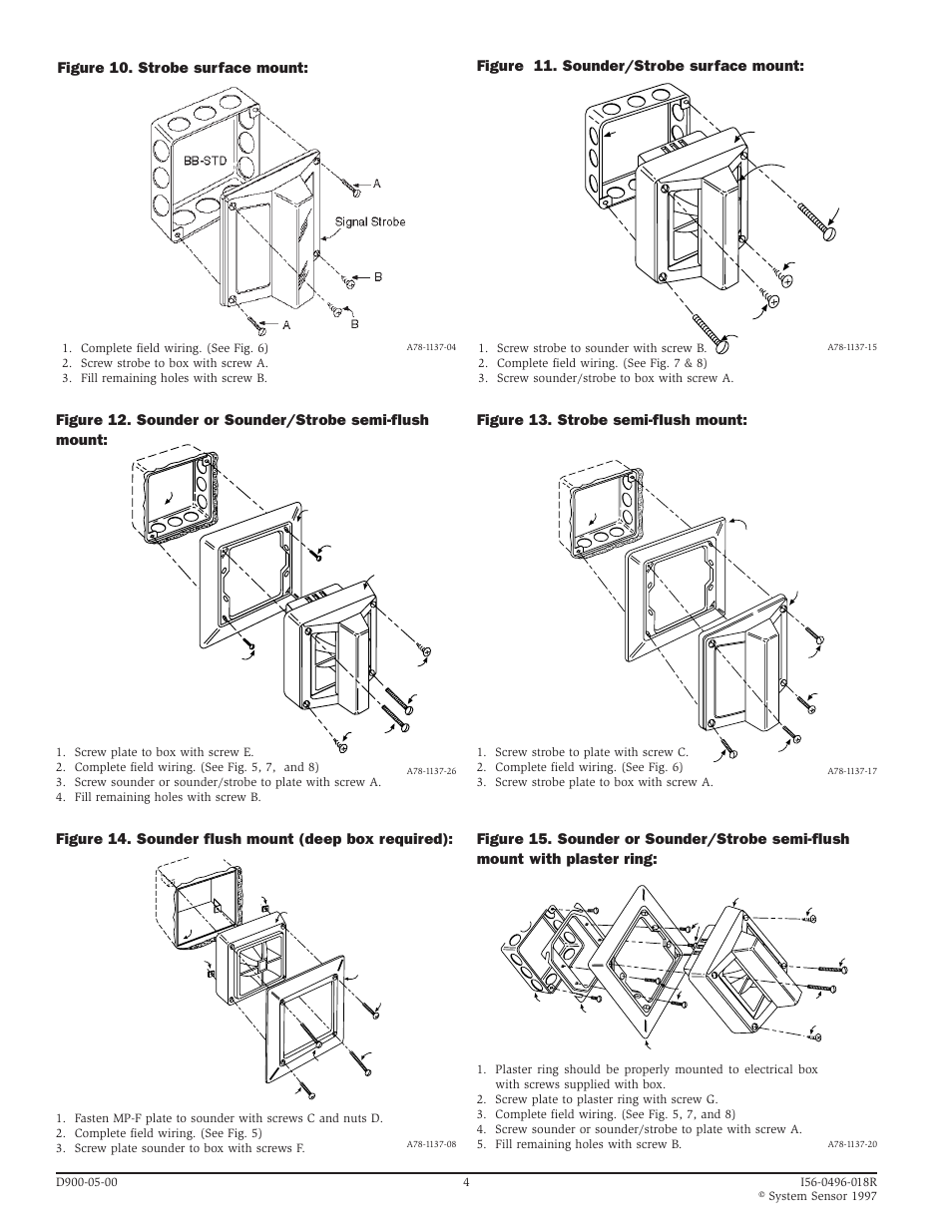 Figure 10. strobe surface mount, Figure 11. sounder/strobe surface mount | System Sensor SS24M and MA12_24D User Manual | Page 4 / 4