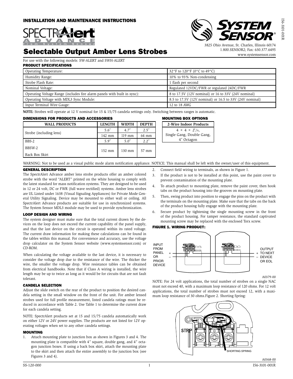 System Sensor SW-ALERT and SWH-ALERT User Manual | 2 pages