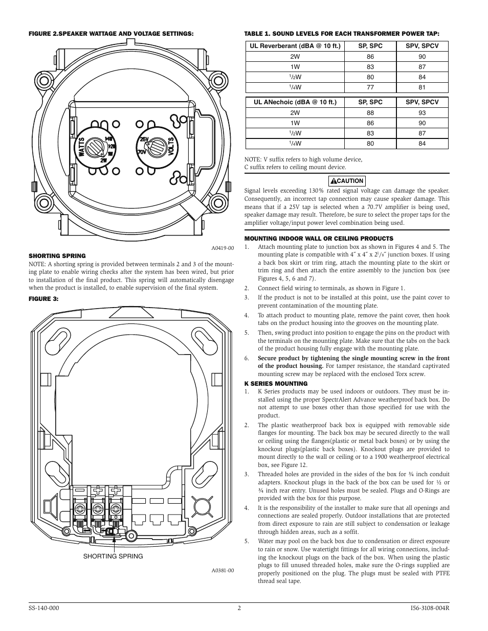 System Sensor SP and SpV Series dual Voltage Speakers User Manual | Page 2 / 4
