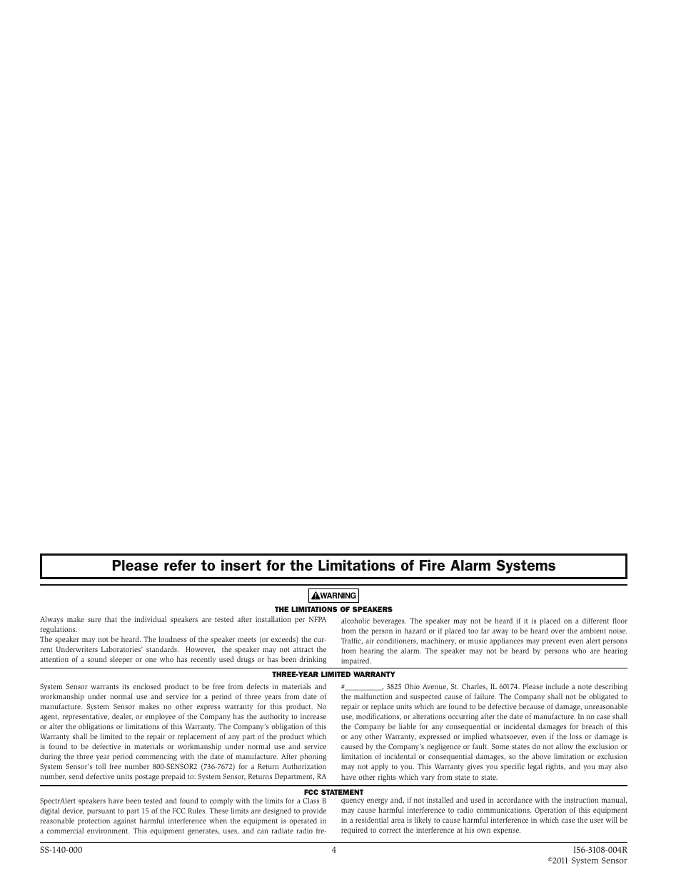 System Sensor SP and SpV Series dual Voltage Speakers User Manual | Page 4 / 4