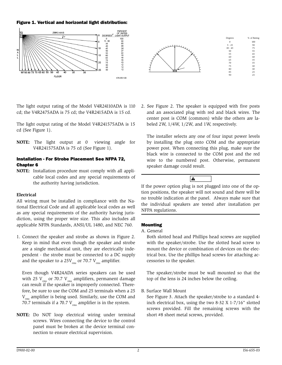 Or 70.7 v | System Sensor V4R24ADA Series Speaker_Strobes User Manual | Page 2 / 4