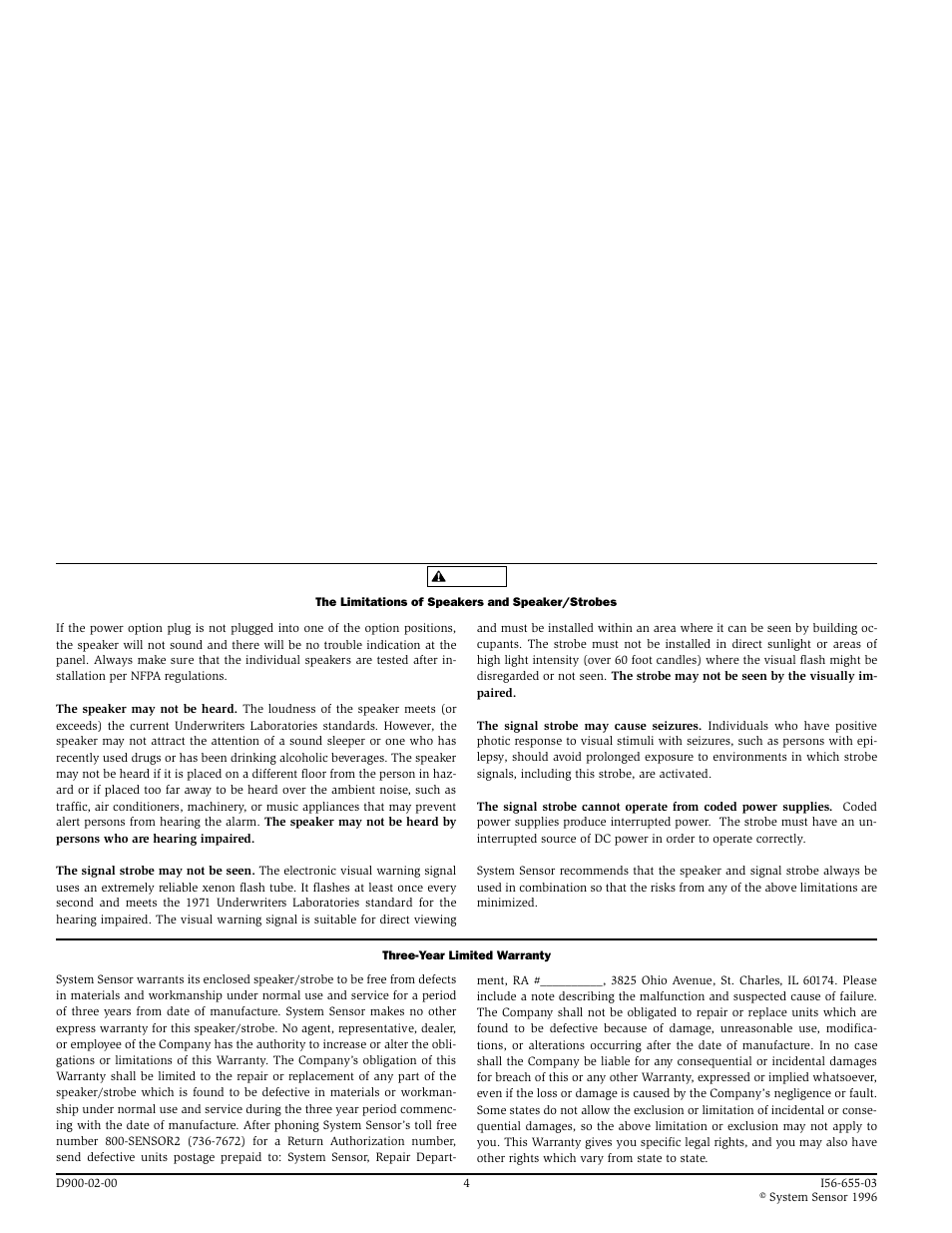 System Sensor V4R24ADA Series Speaker_Strobes User Manual | Page 4 / 4