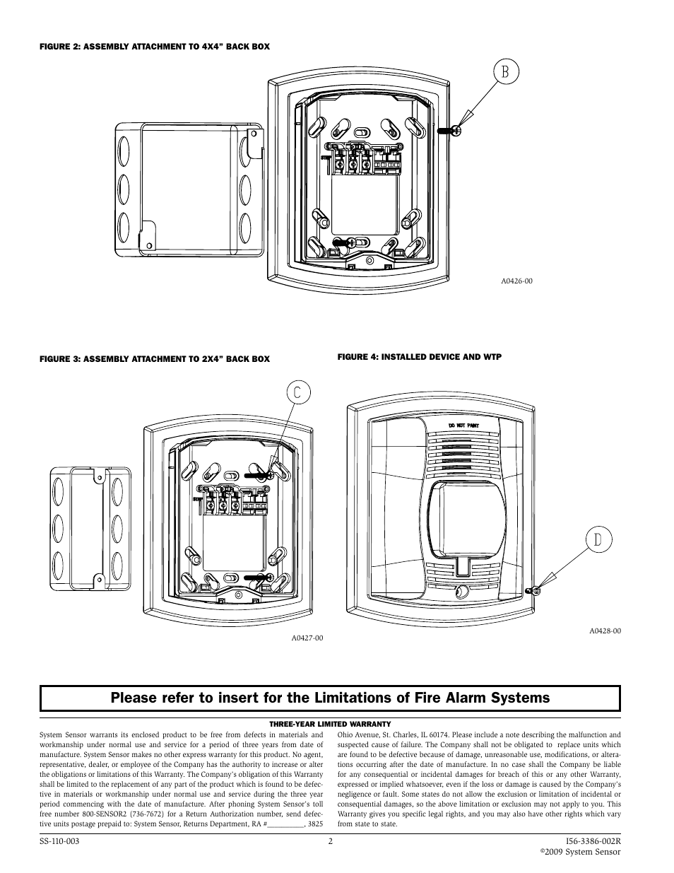 System Sensor WTP and WTPW Weatherproof Plate User Manual | Page 2 / 2