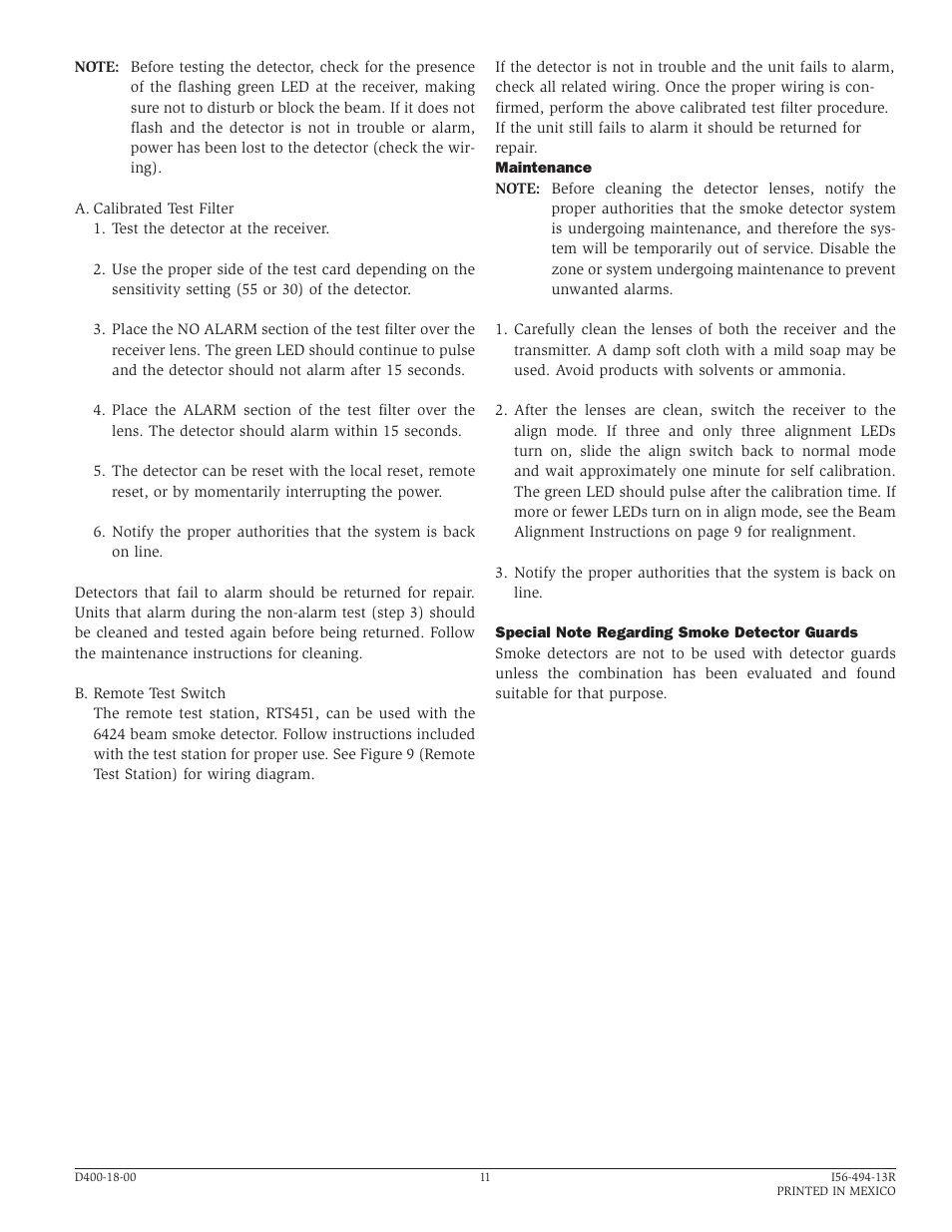 System Sensor 6424 Projected Beam Type User Manual | Page 11 / 12