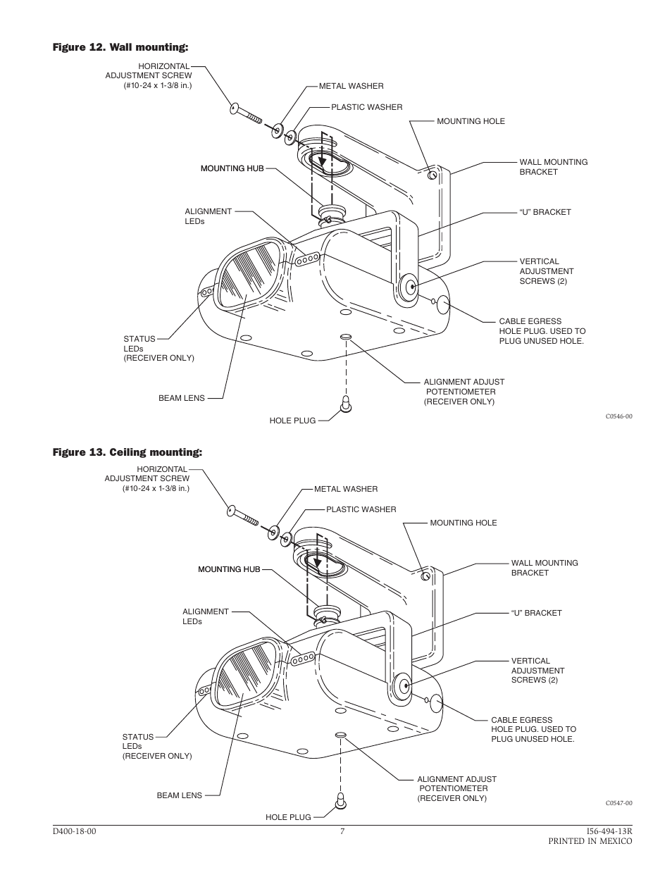 Figure 12. wall mounting, Figure 13. ceiling mounting | System Sensor 6424 Projected Beam Type User Manual | Page 7 / 12