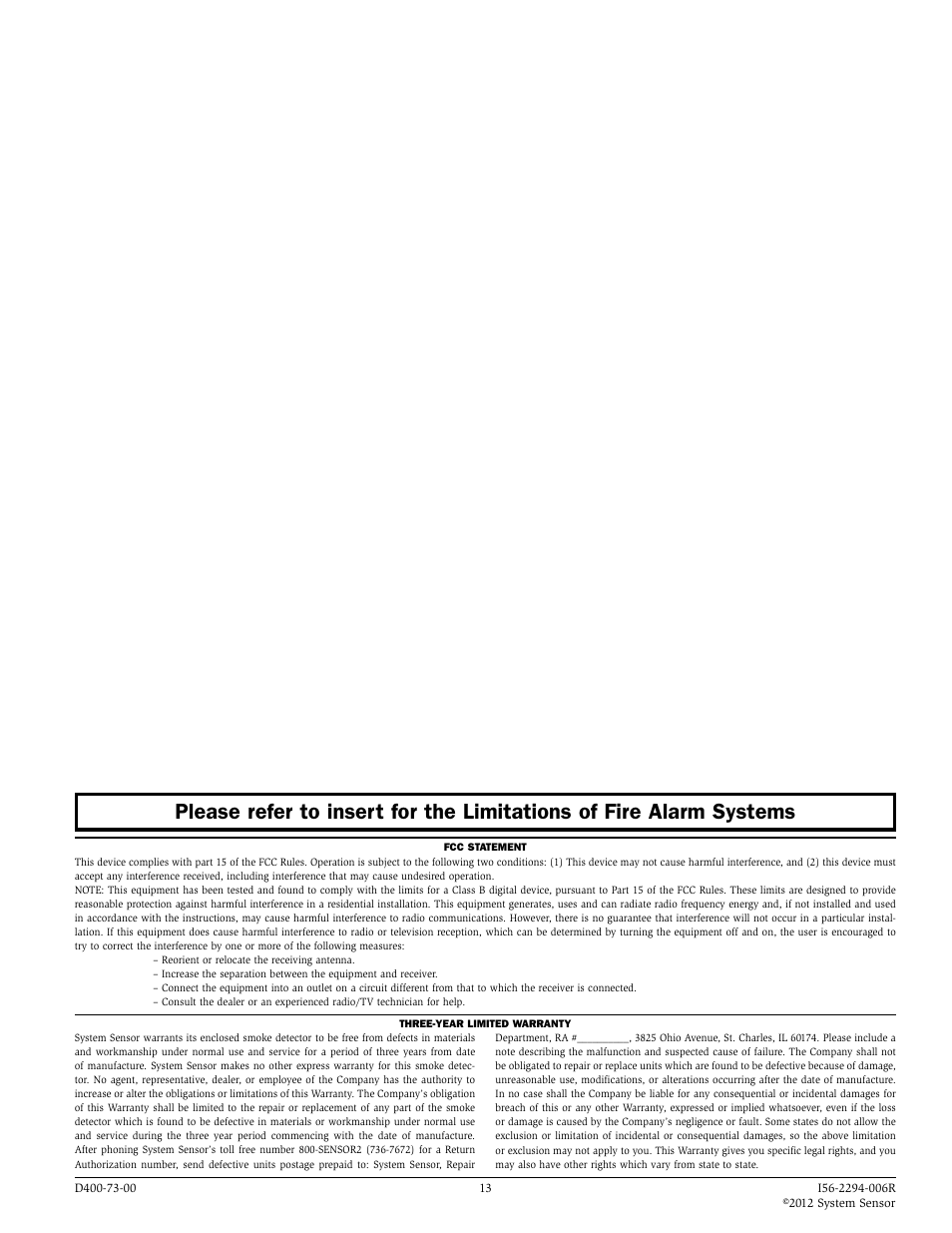 System Sensor BEAM1224, BEAM1224S User Manual | Page 13 / 13
