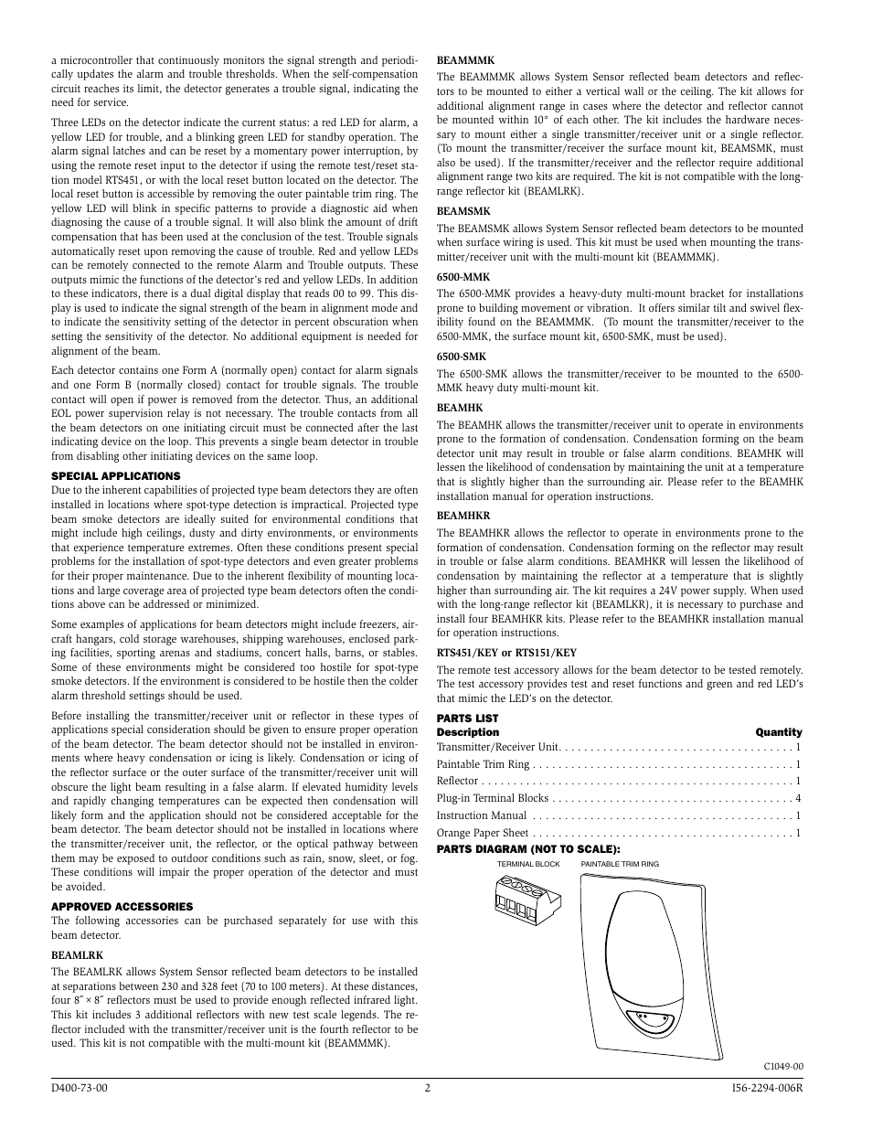 System Sensor BEAM1224, BEAM1224S User Manual | Page 2 / 13