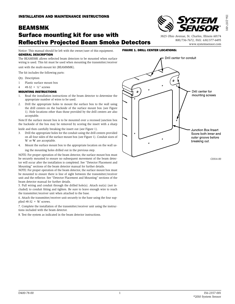 System Sensor BEAMSMK User Manual | 1 page