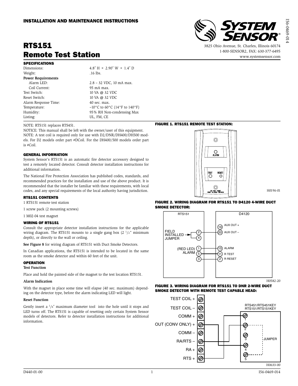 System Sensor RTS151 User Manual | 2 pages