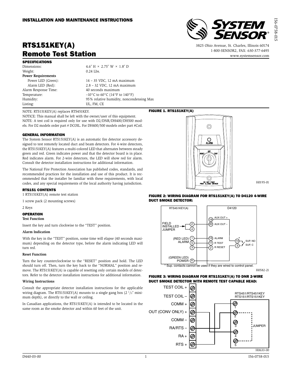 System Sensor RTS151KEY(А) User Manual | 2 pages