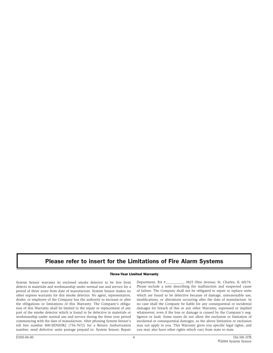 System Sensor 2151 - OLD STYLE User Manual | Page 4 / 4
