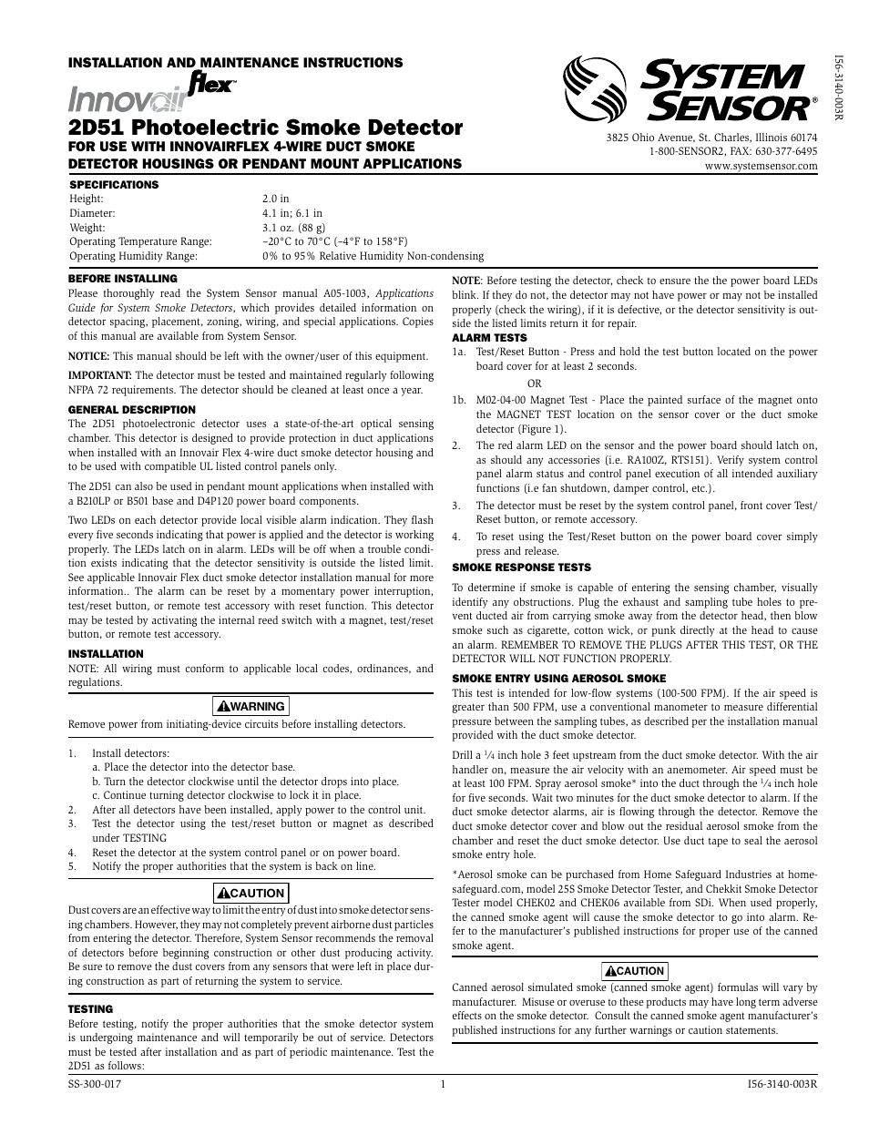 System Sensor 2D51 User Manual | 4 pages